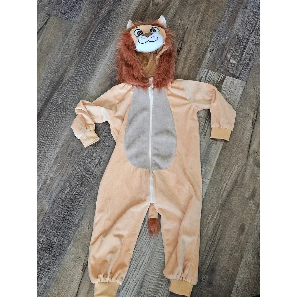 Spooktacular Creations Lion Hooded Jumpsuit Toddler 3T Halloween Costume Tan